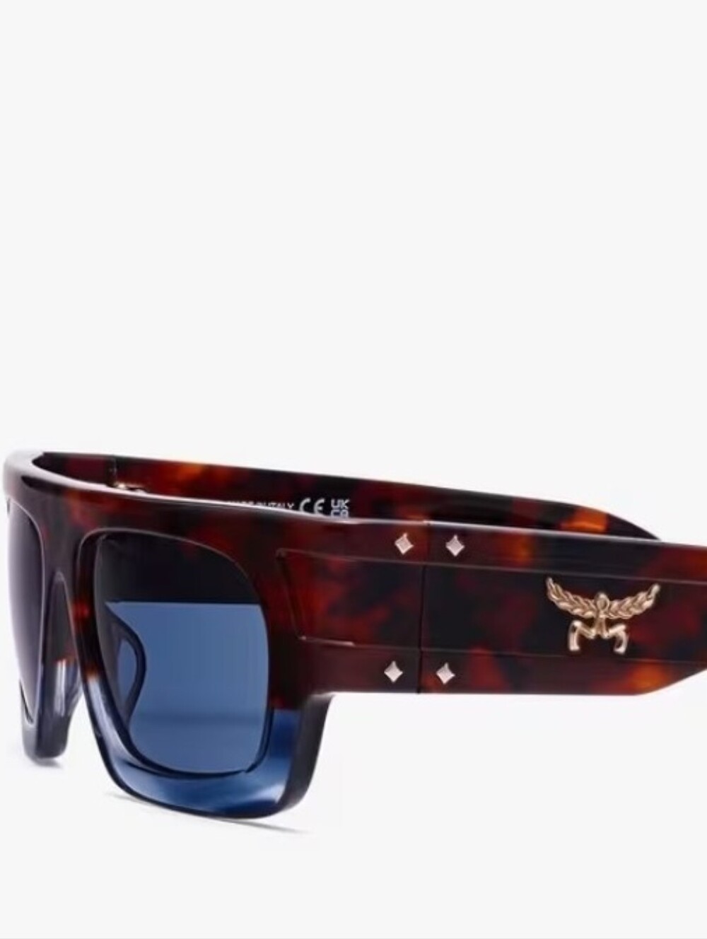 the MCM Worldwide MW0015 Unisex Rectangular Sunglasses in the Blue/Havana color - Picture 3 of 7